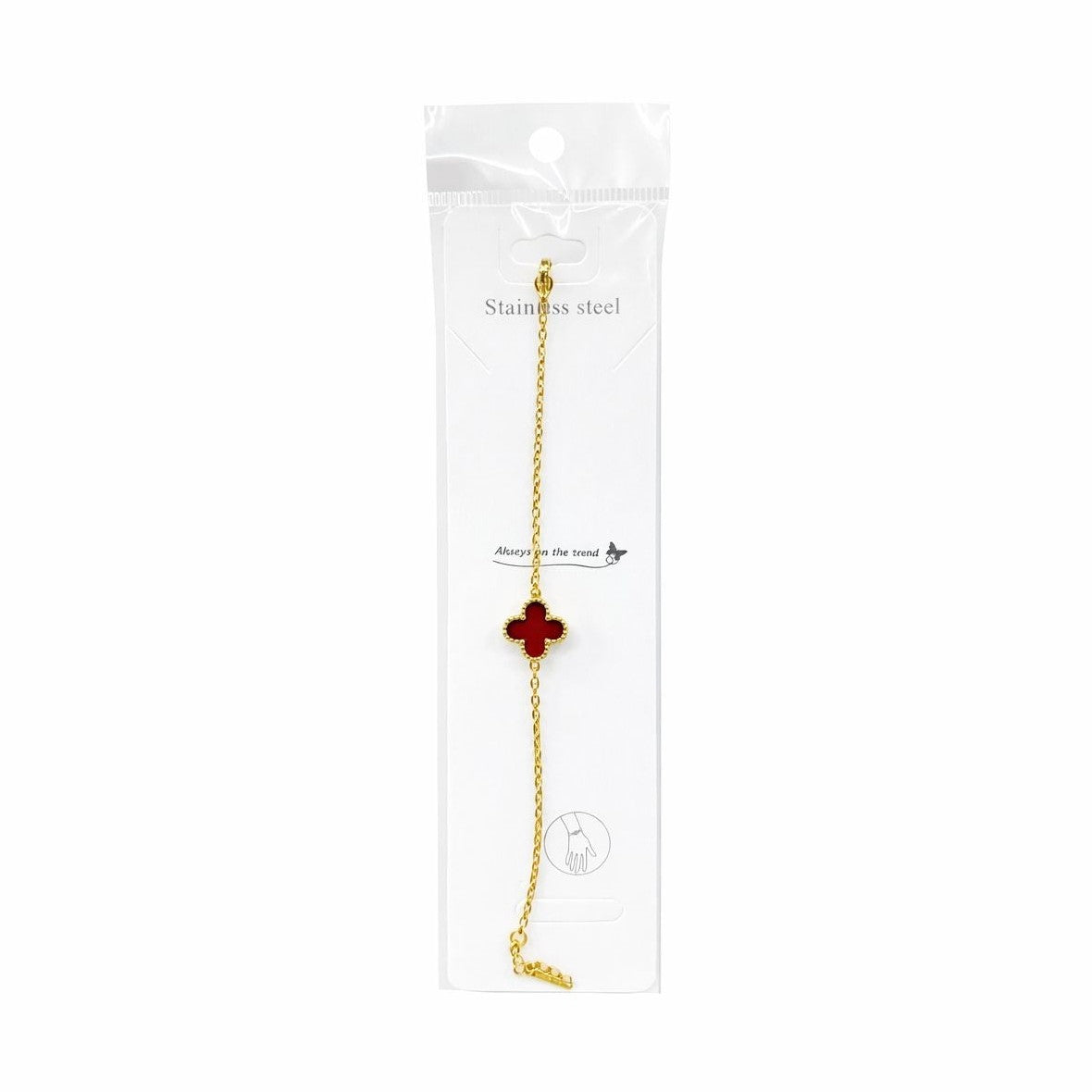 Brățară aurie Roxé cu simbol bordo elegant, reglabilă 16.5+6 cm