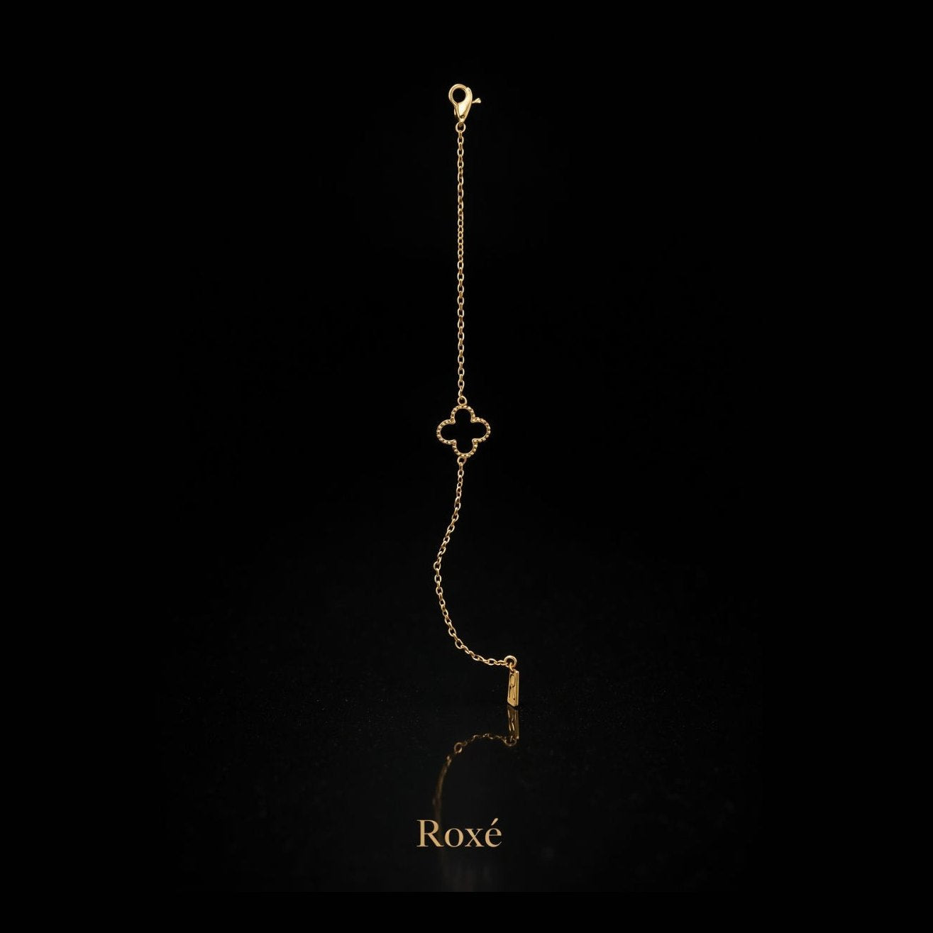 Brățară aurie Roxé cu simbol negru elegant, reglabilă 16.5+6 cm