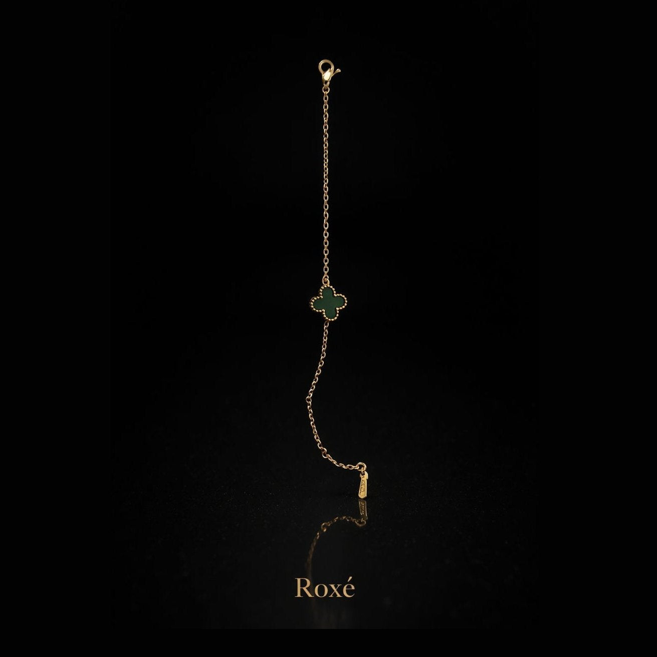 Brățară aurie Roxé cu simbol verde elegant, reglabilă 16.5+6 cm