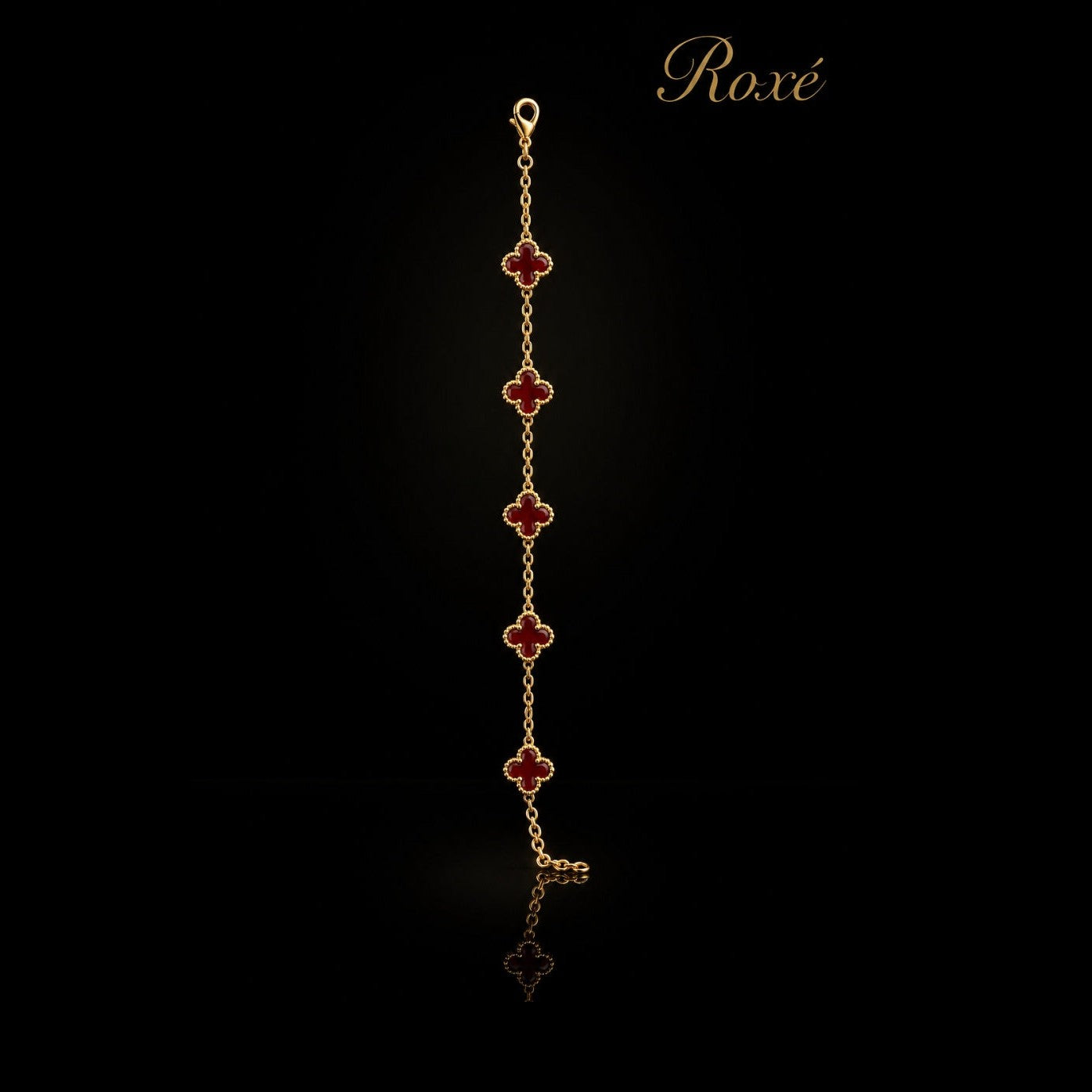 Brățară aurie Roxé cu simboluri bordo elegante, reglabilă 18+5 cm