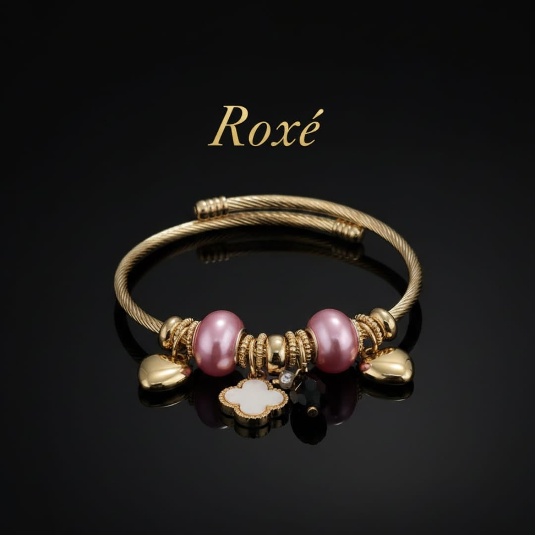 Bratara dama ROXE aurie cu charmuri elegante si pandantive moderne, stil fashion