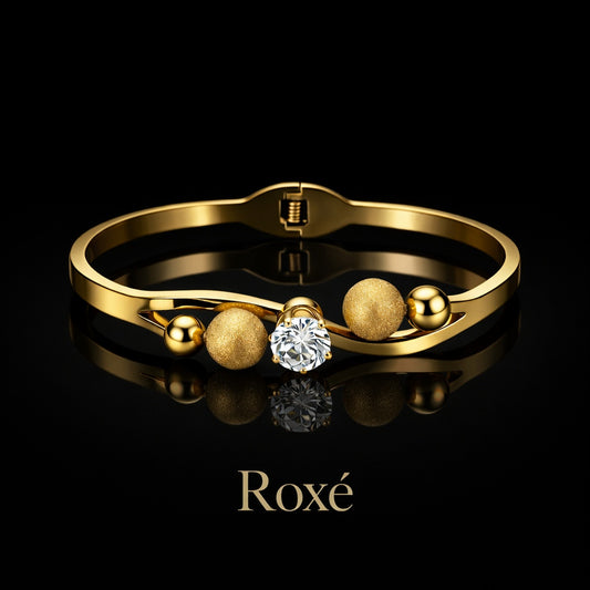 Bratara eleganta ROXE aurie cu cristal stralucitor si bile decorative