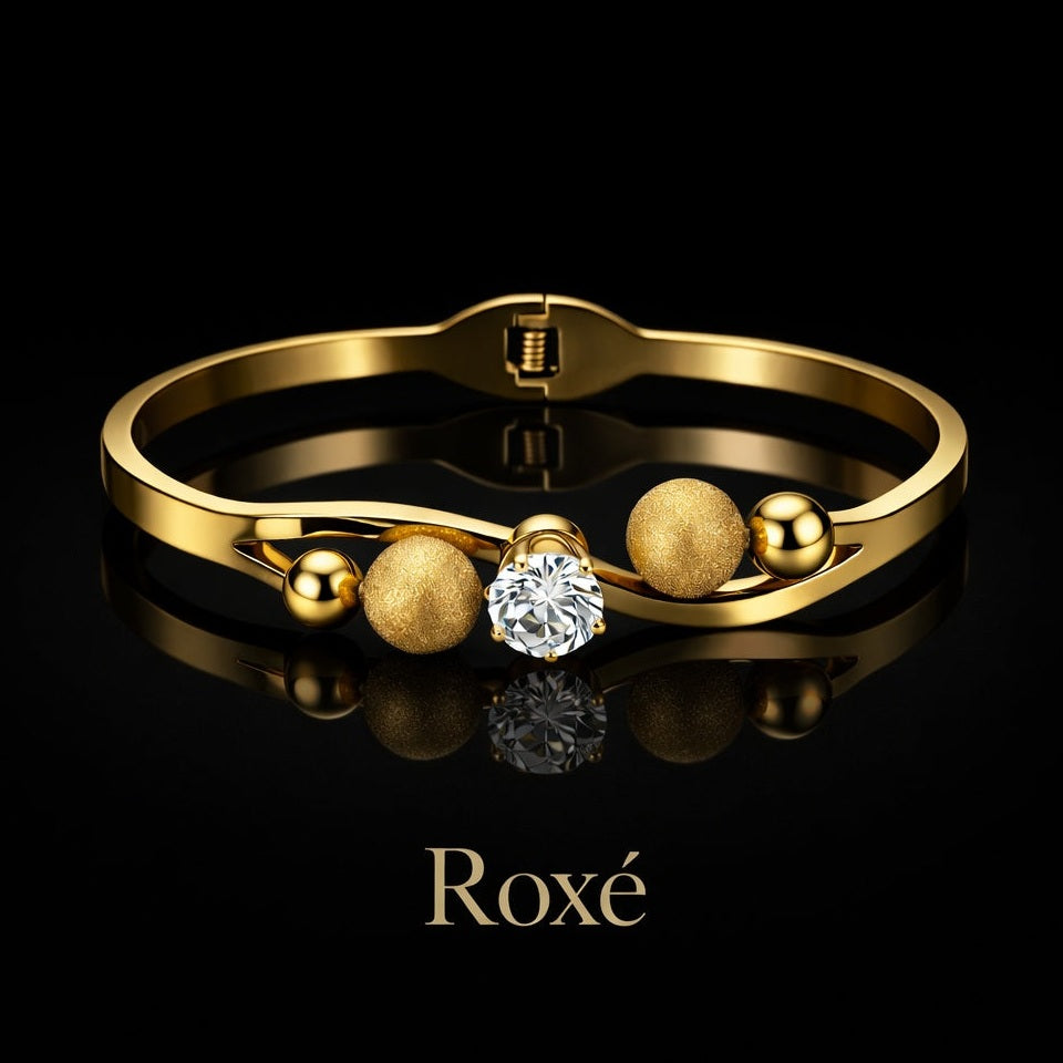 Bratara eleganta ROXE aurie cu cristal stralucitor si bile decorative