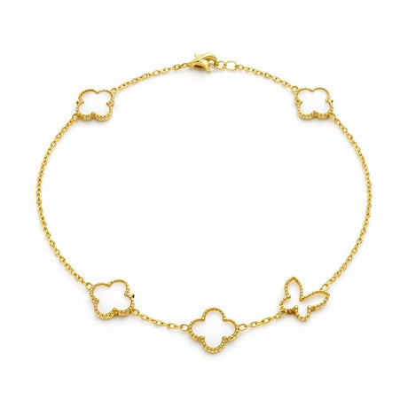 Bratara premium aurie ROXE cu flori delicate si fluture, reglabila 17+4 cm