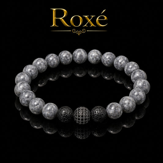 Bratara reglabila barbati Roxe gri negru cu margele si element central elegant