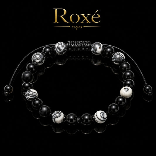 Bratara reglabila Roxe barbati negru cu alb design modern elegant premium