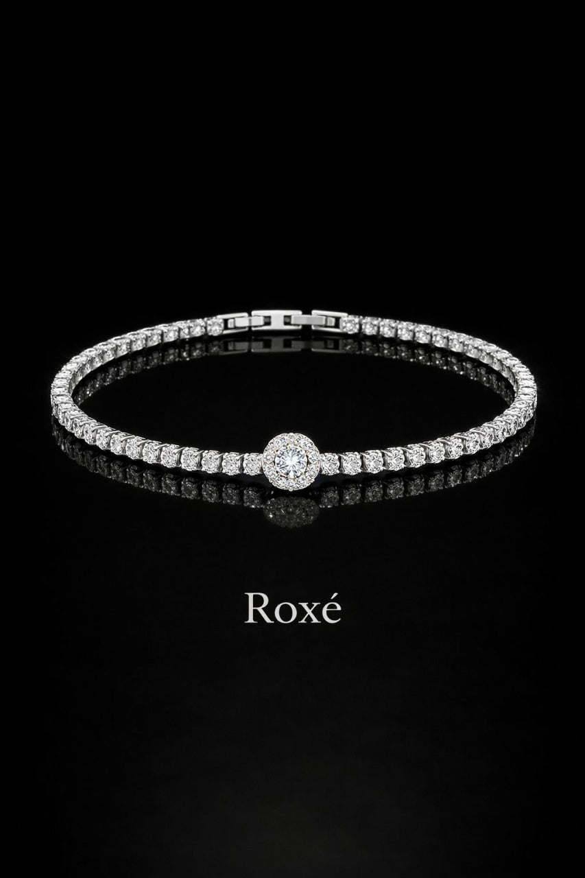 Brățară Roxé Argintie cu Cristal Central și Pietricele, 18 cm