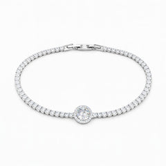 Brățară Roxe Argintie cu Cristal Rotund, design delicat , 18 cm