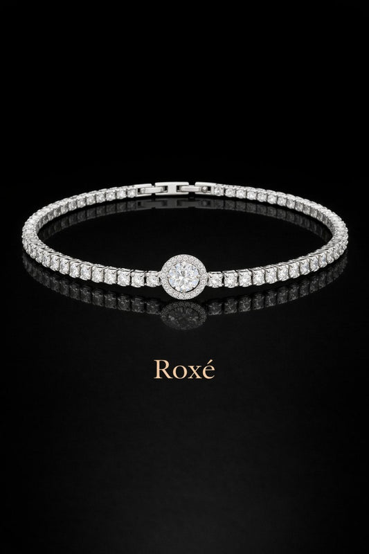 Brățară Roxe Argintie cu Cristal Rotund, design delicat , 18 cm