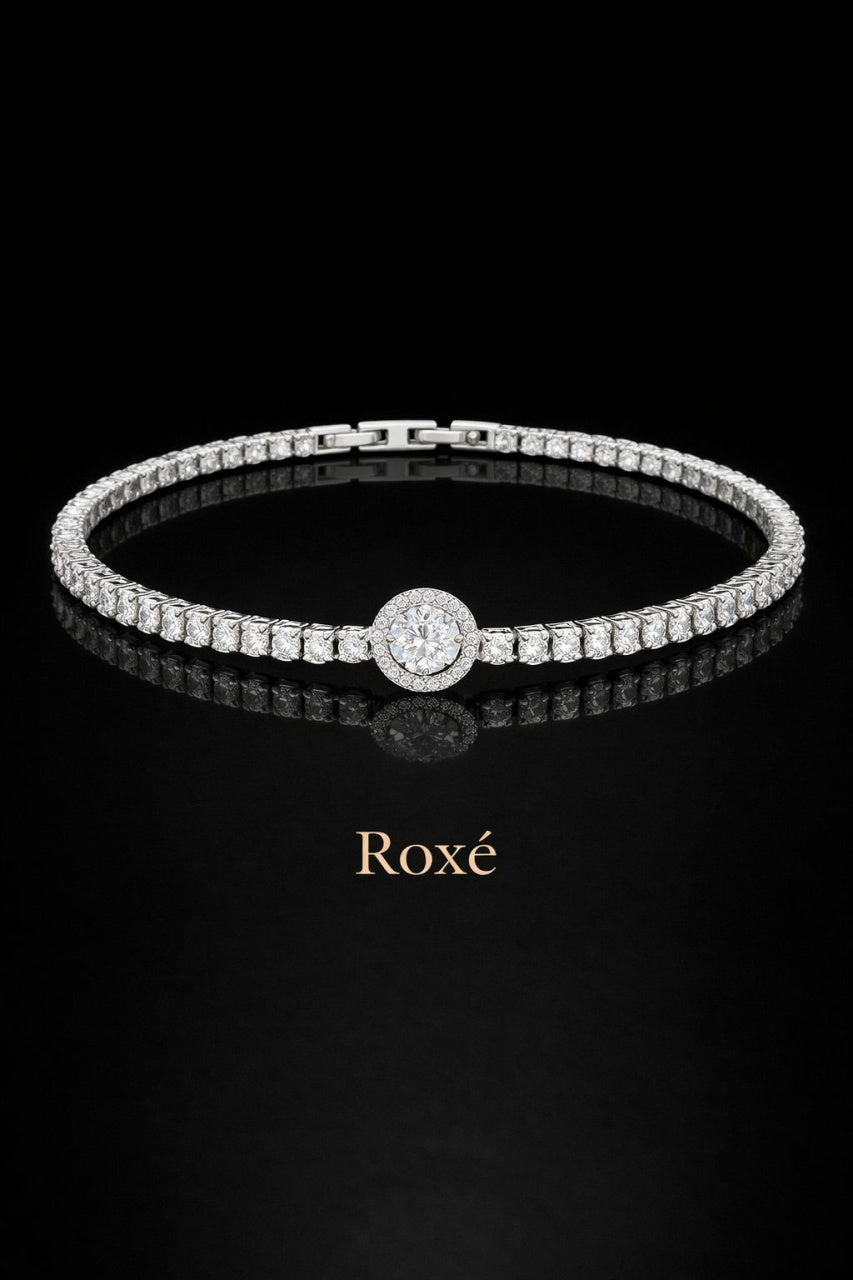 Brățară Roxe Argintie cu Cristal Rotund, design delicat , 18 cm