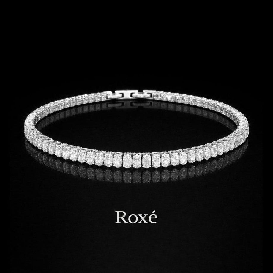 Brățară Roxe Argintie cu Cristale Dreptunghiulare – Eleganță Modernă, 18 cm