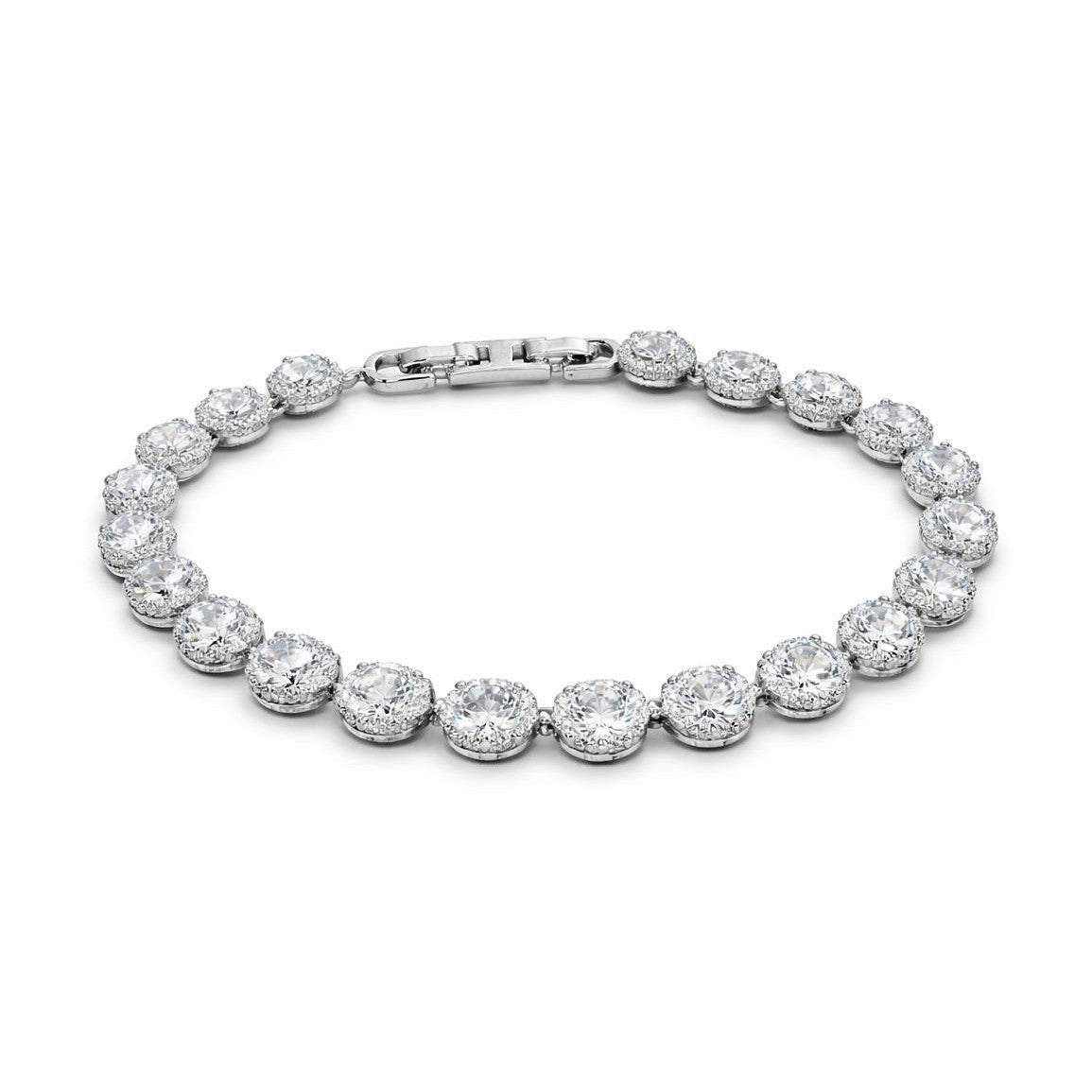 Bratara ROXE argintie cu cristale stralucitoare, design elegant circular, 19 cm