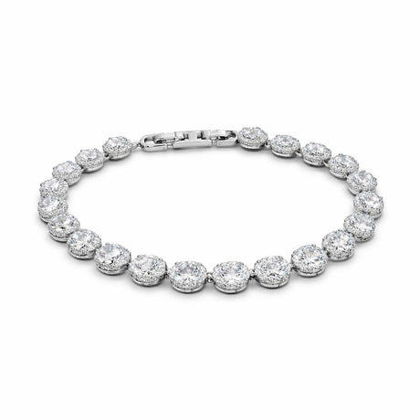 Bratara ROXE argintie cu cristale stralucitoare, design elegant circular, 19 cm