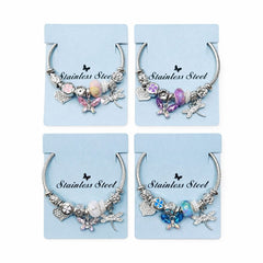 Bratara ROXE argintie cu fluture libelula si inimioara charmuri elegante
