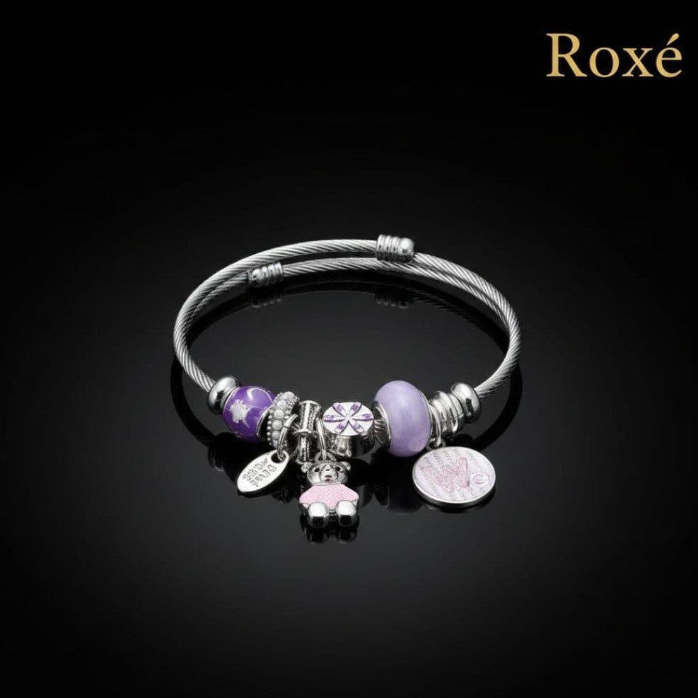 Bratara ROXE argintie cu ursulet charmuri elegante dama cadou stil modern