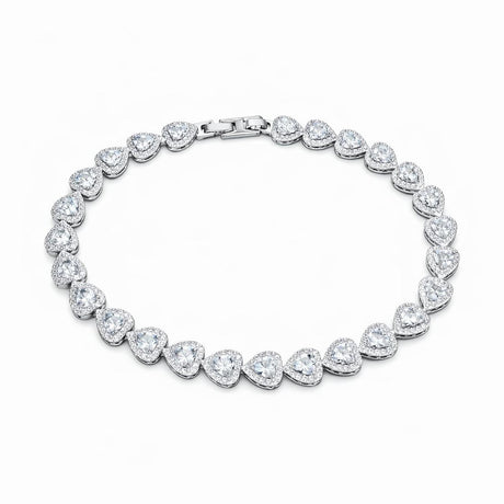 Bratara ROXE argintie eleganta cu inimioare din cristale stralucitoare, design romantic premium, 20 cm