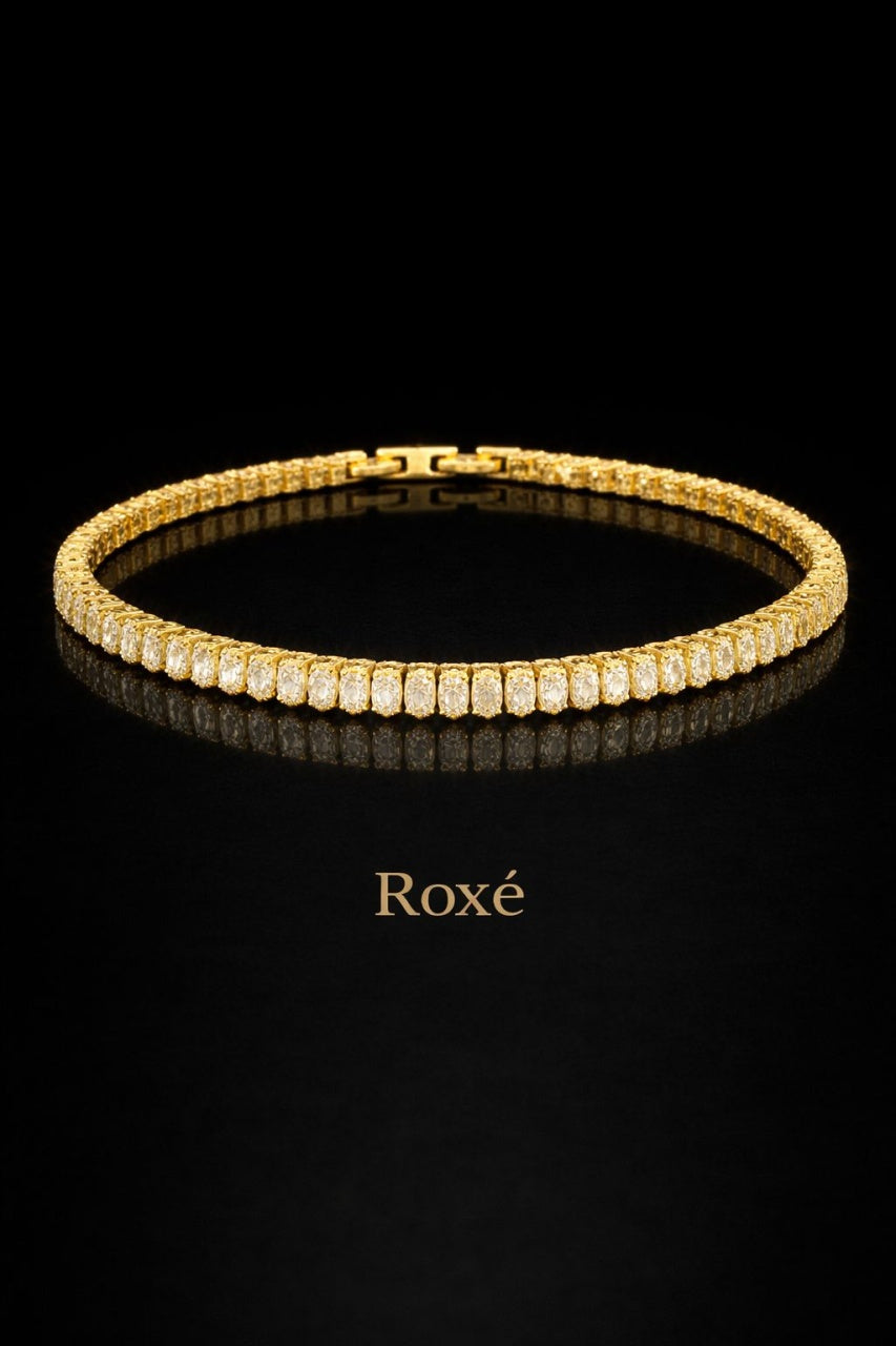 Brățară Roxe Aurie cu Cristale Dreptunghiulare – Strălucire Elegantă, 18 cm