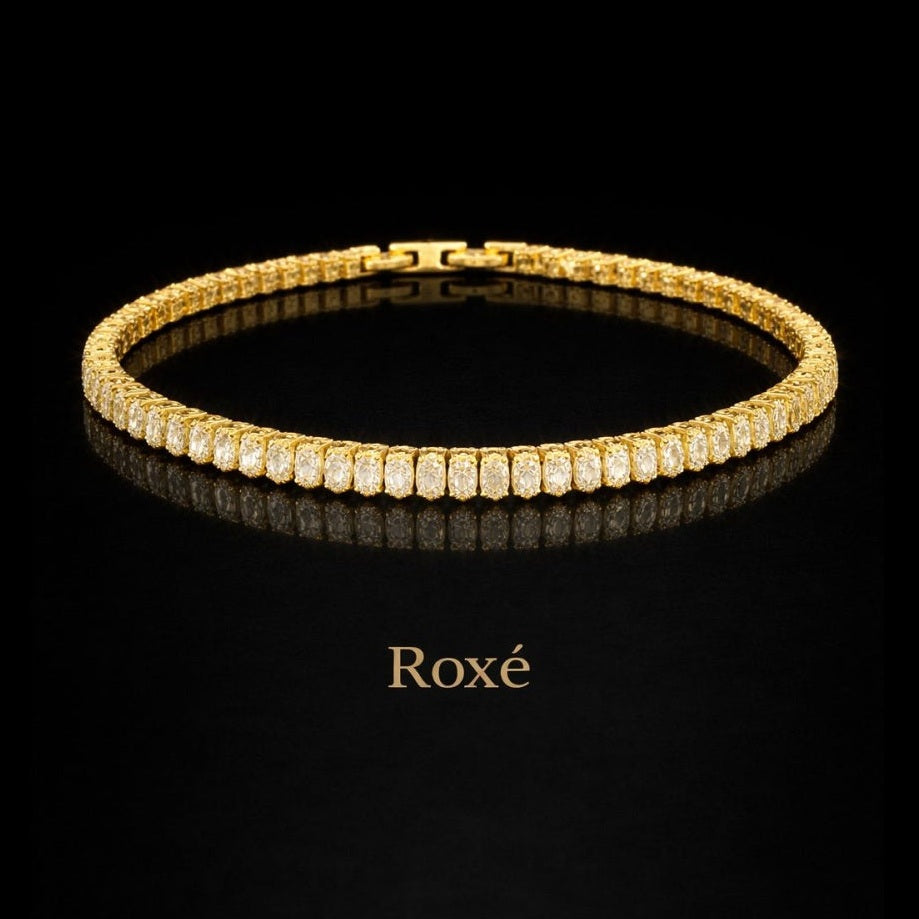Brățară Roxé Aurie cu Cristale Dreptunghiulare Fine – Eleganță Delicată, 18 cm
