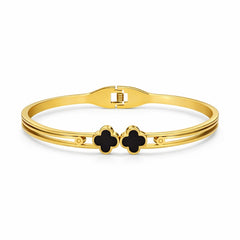 Bratara ROXE aurie cu model trifoi negru design elegant inchizatoare fixa