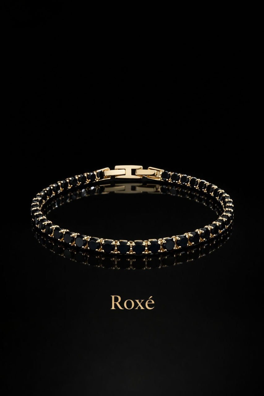 Brățară Roxé Aurie cu Pietricele Negre – Elegantă, 18 cm