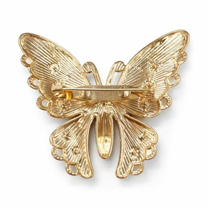 Brosa fluture 5x5 cm, finisaj auriu cu pietre sau email colorat, cadou primavara elegant