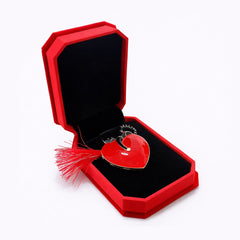 Brosa Inima Rosie Martisor cu Strasuri Negre in Cutie Luxury