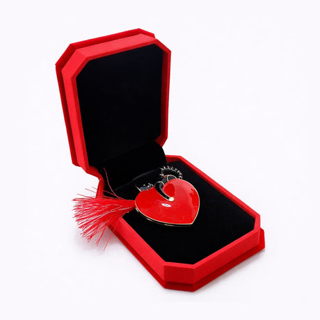 Brosa Inima Rosie Martisor cu Strasuri Negre in Cutie Luxury