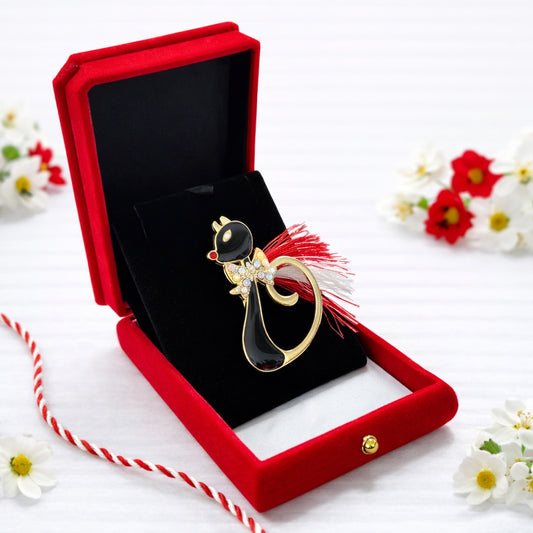 Brosa Martisor Pisica Neagra cu Strasuri, Accesoriu Elegant de Primavara