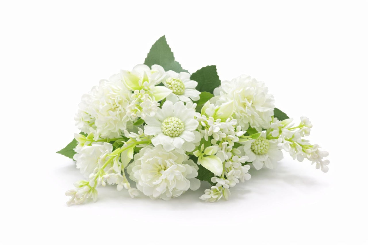 Buchet artificial 25 de crizanteme albe, 30 cm