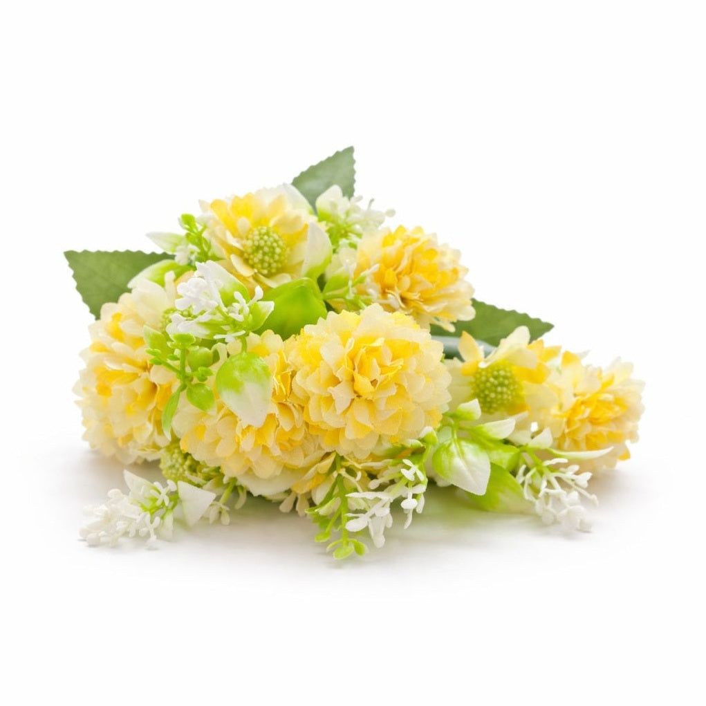 Buchet artificial 25 de crizanteme galbene 30 cm