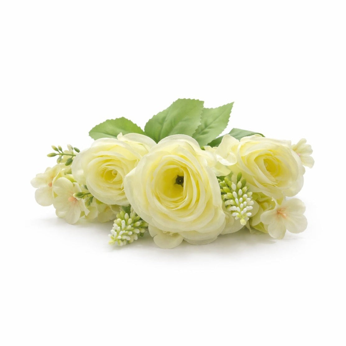 Buchet artificial 4 trandafiri albi cu flori albe decorative