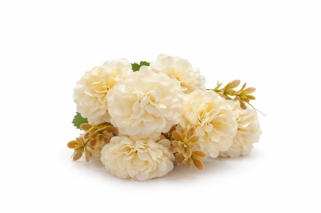 Buchet artificial 6 bujori si 3 flori decorative alb, 30 cm