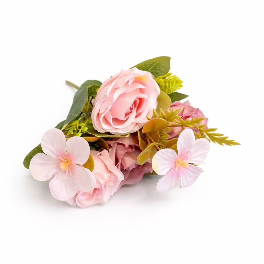 Buchet artificial elegant cu trandafiri si camelii, diametru 17 cm, inaltime 30 cm