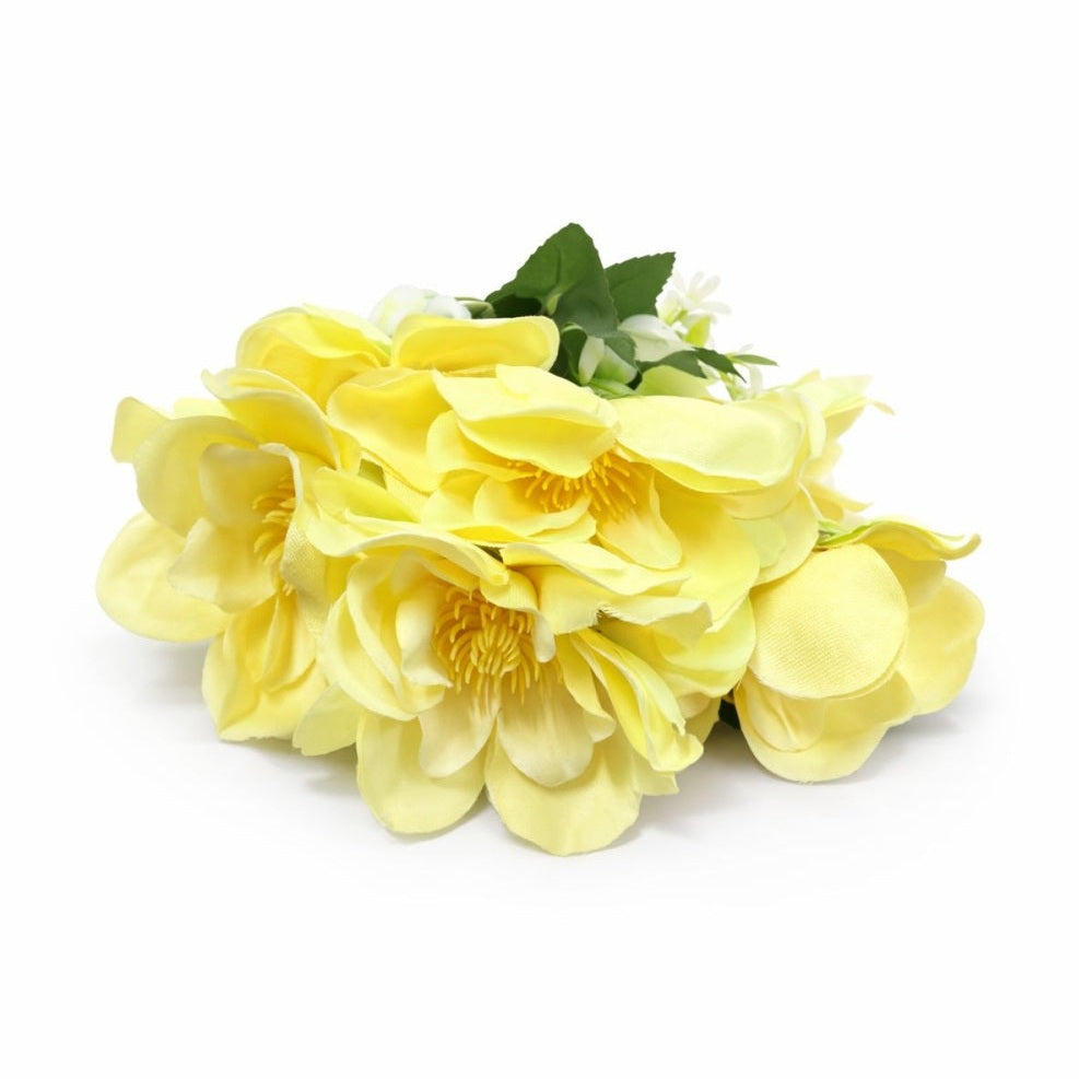 Buchet flori artificiale, 7 Bujori si flori decorative, 30 cm, Galben