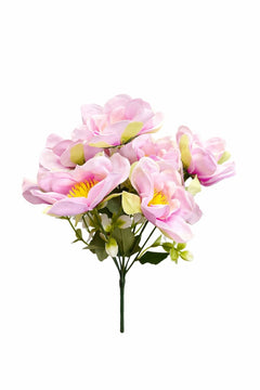 Buchet flori artificiale, 7 Bujori si flori decorative, 30 cm, Roz pal