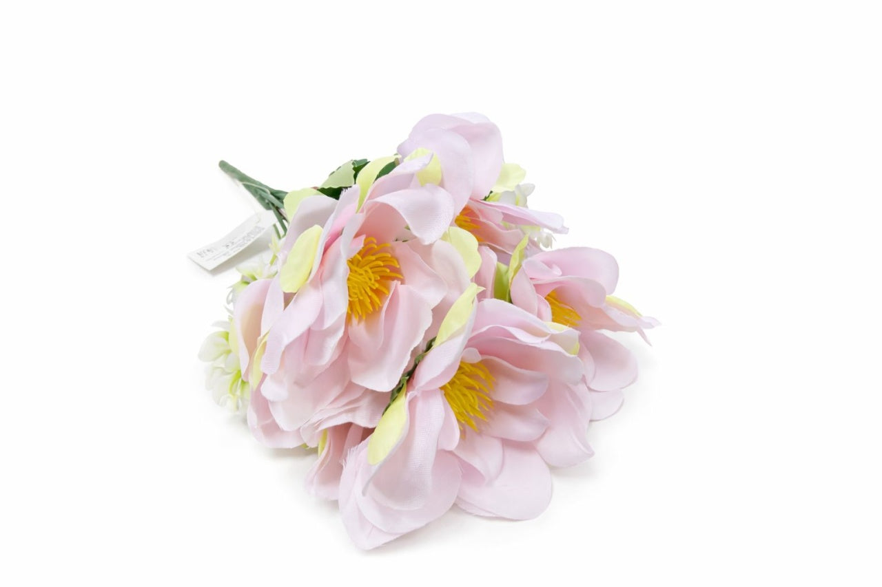 Buchet flori artificiale, 7 Bujori si flori decorative, 30 cm, Roz pal