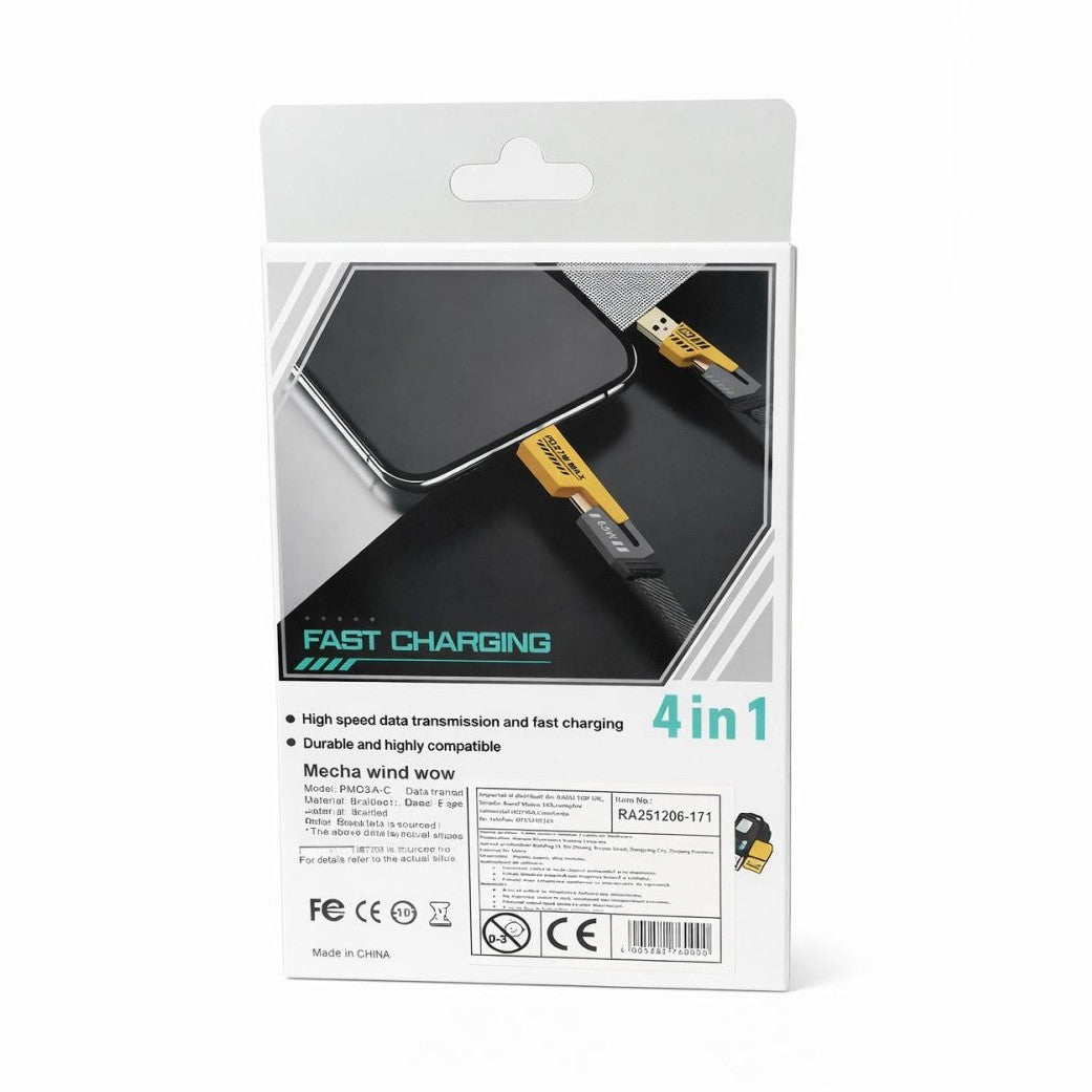 Cablu de încărcare rapidă Hongyu Flat Wire, USB-A la Lightning, 65W / 27W, 1 m, negru cu galben