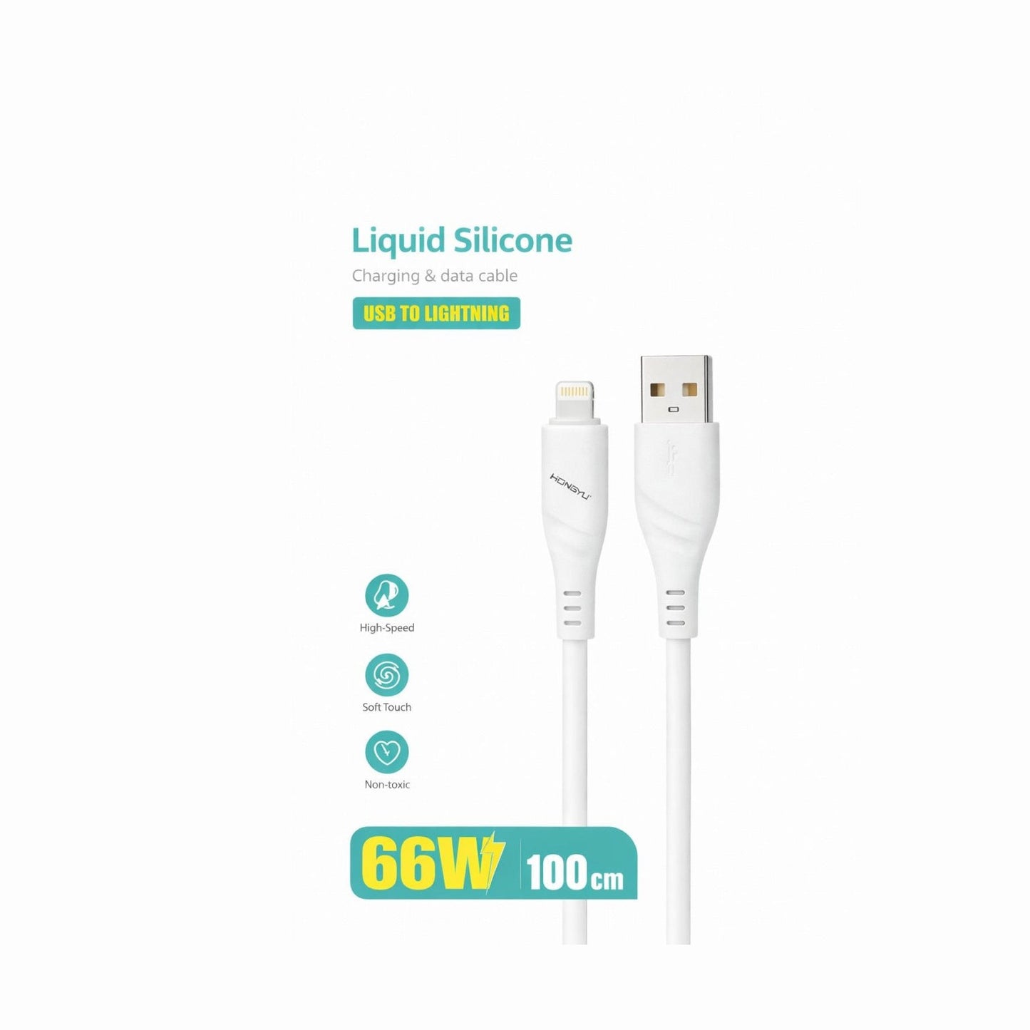Cablu de încărcare și date Hongyu HY-SJX38, USB la Lightning, 66W, 1 m, silicon lichid, Alb