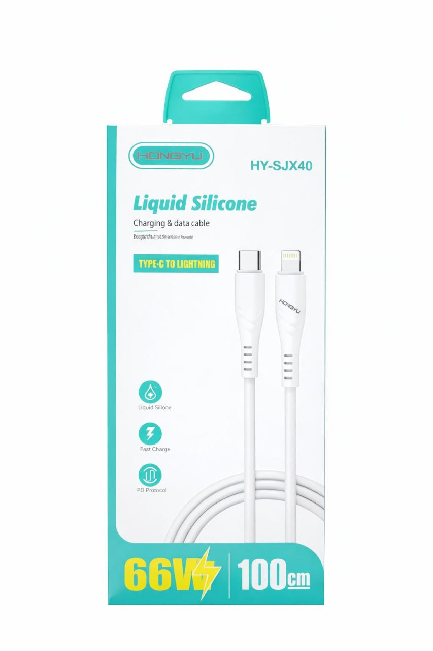 Cablu de incarcare si date USB-C Lightning Hongyu HY-SJX40, 66W, 1m, fast charge, alb
