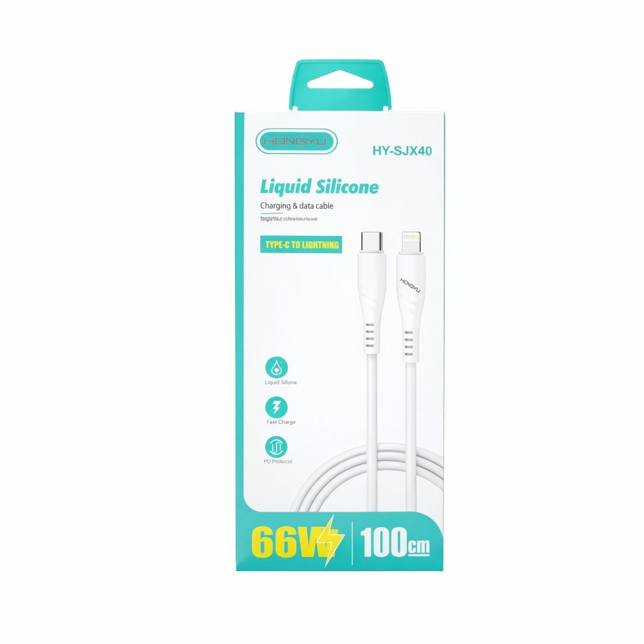 Cablu de incarcare si date USB-C Lightning Hongyu HY-SJX40, 66W, 1m, fast charge, alb