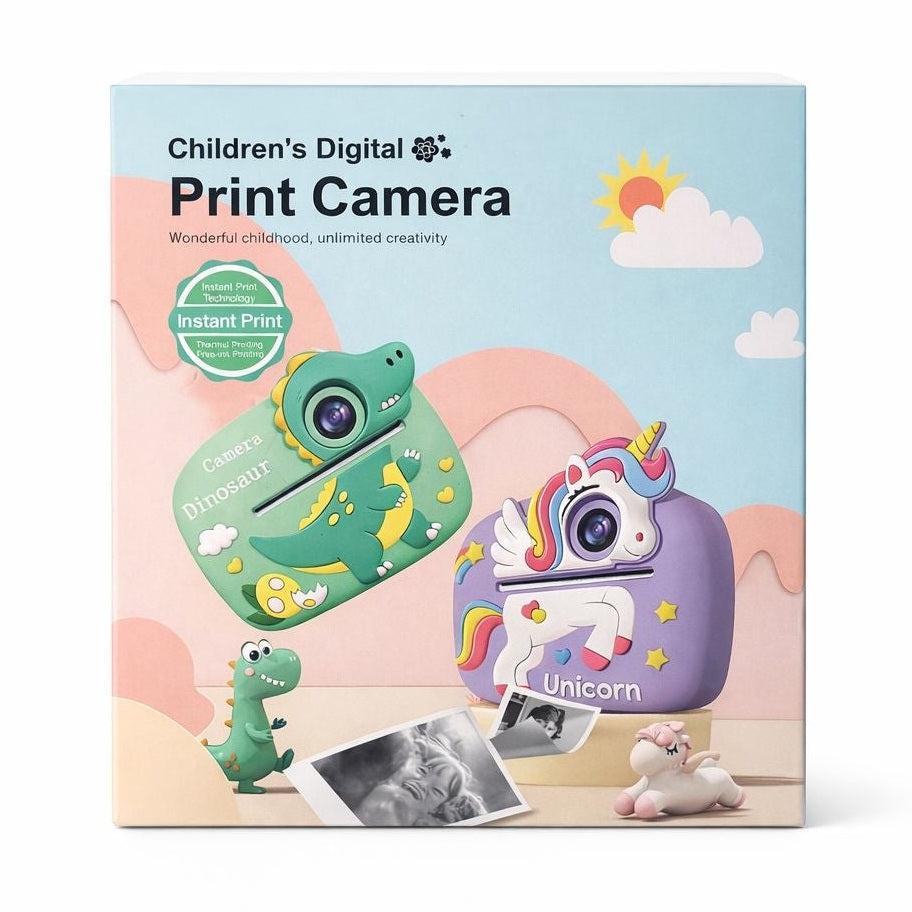 Camera foto copii cu print instant unicorn, reincarcabila, foto video, roz