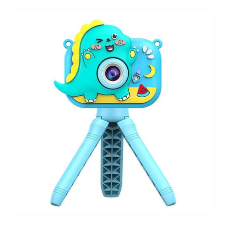 Camera foto copii digitala cu trepied model dinozaur albastru ecran 2 inch