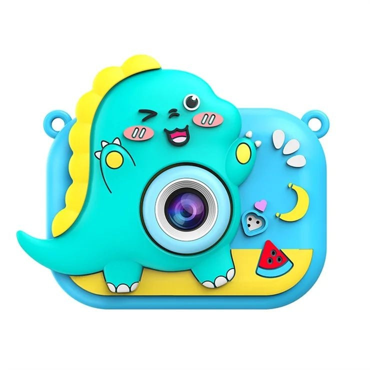 Camera foto copii digitala cu trepied model dinozaur albastru ecran 2 inch