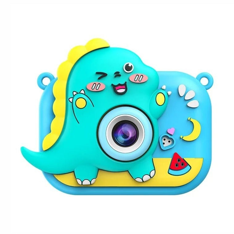 Camera foto copii digitala cu trepied model dinozaur albastru ecran 2 inch