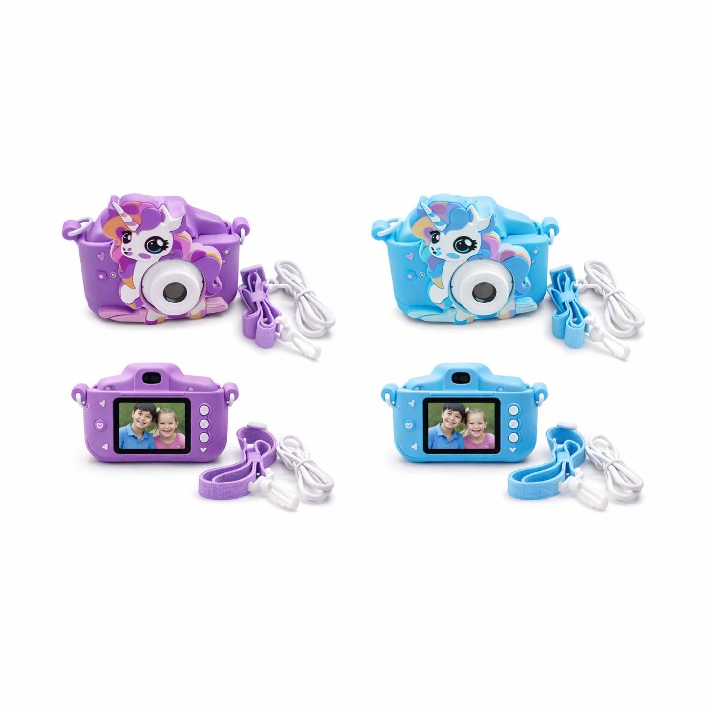 Camera foto copii unicorn albastra, digitala, cu snur si cablu incarcare, 6+ ani
