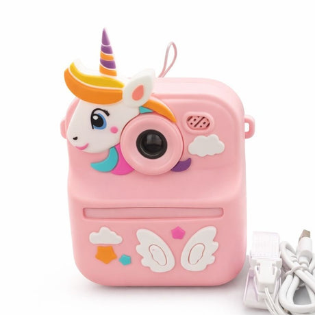 Camera foto copii unicorn cu print instant, reincarcabila, accesorii incluse, roz