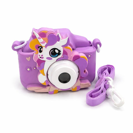 Camera foto copii unicorn mov, digitala, cu snur si cablu incarcare, 6+ ani