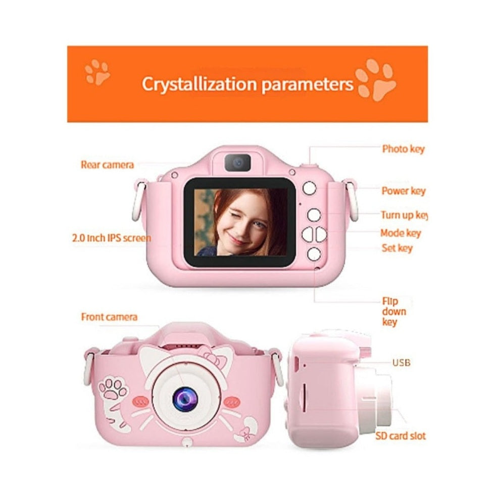 Camera foto digitala pentru copii 4800 MP, 8x zoom, model pisicuta albastru, 13x12cm