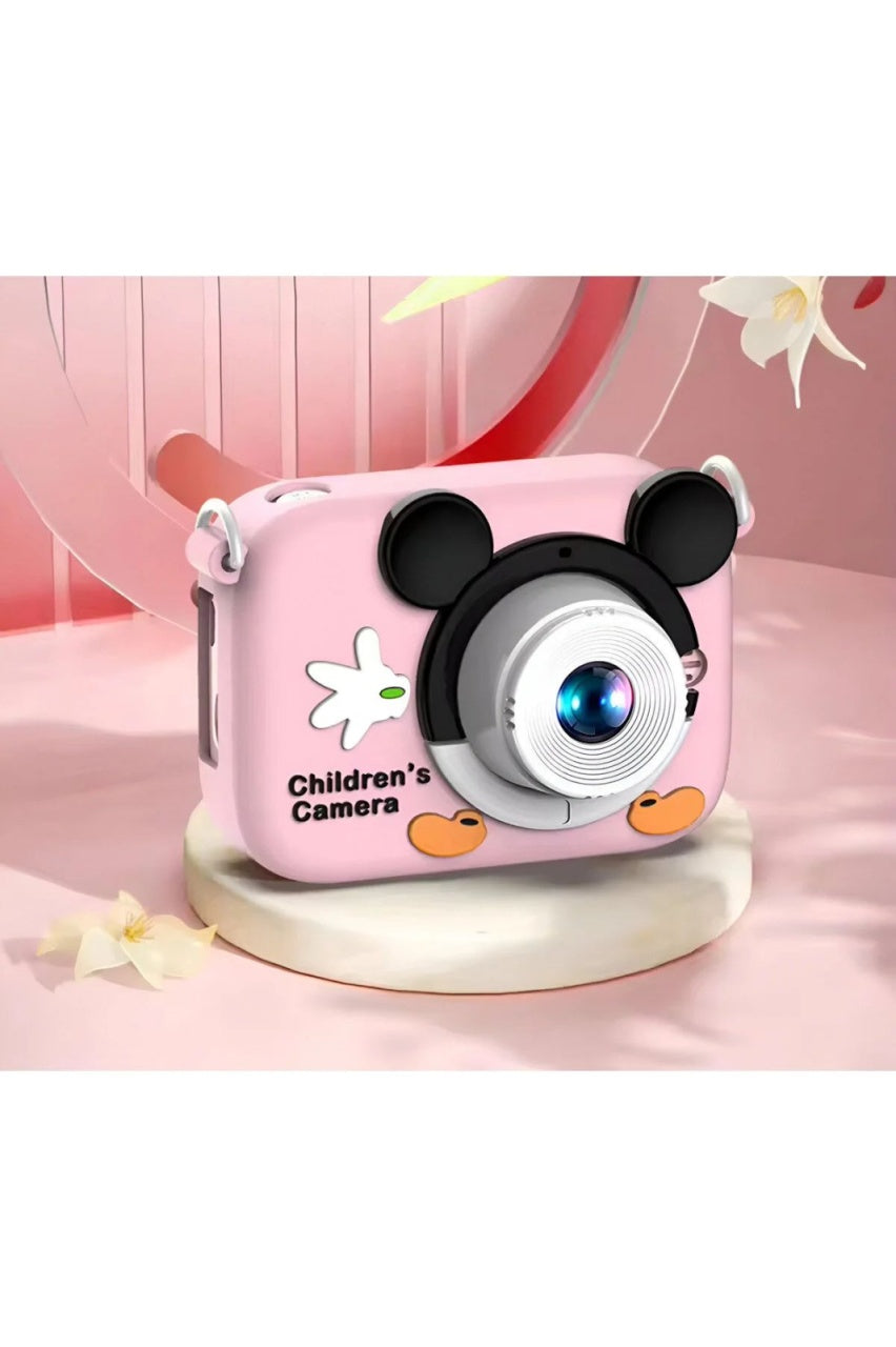 Camera foto digitala pentru copii 4800 MP, 8x zoom, model roz soricel simpatic, 12x12cm