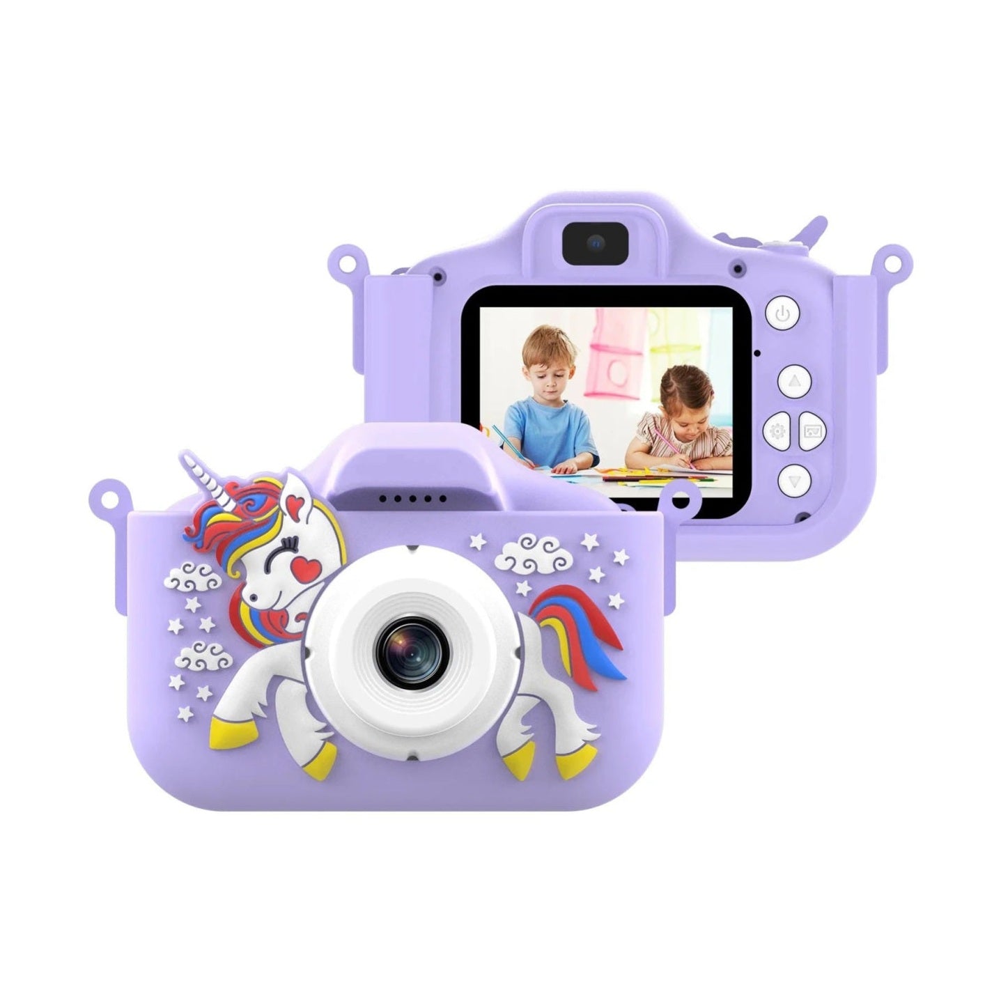 Camera foto digitala pentru copii 4800 MP, 8x zoom, model unicorn mov, 13x12cm